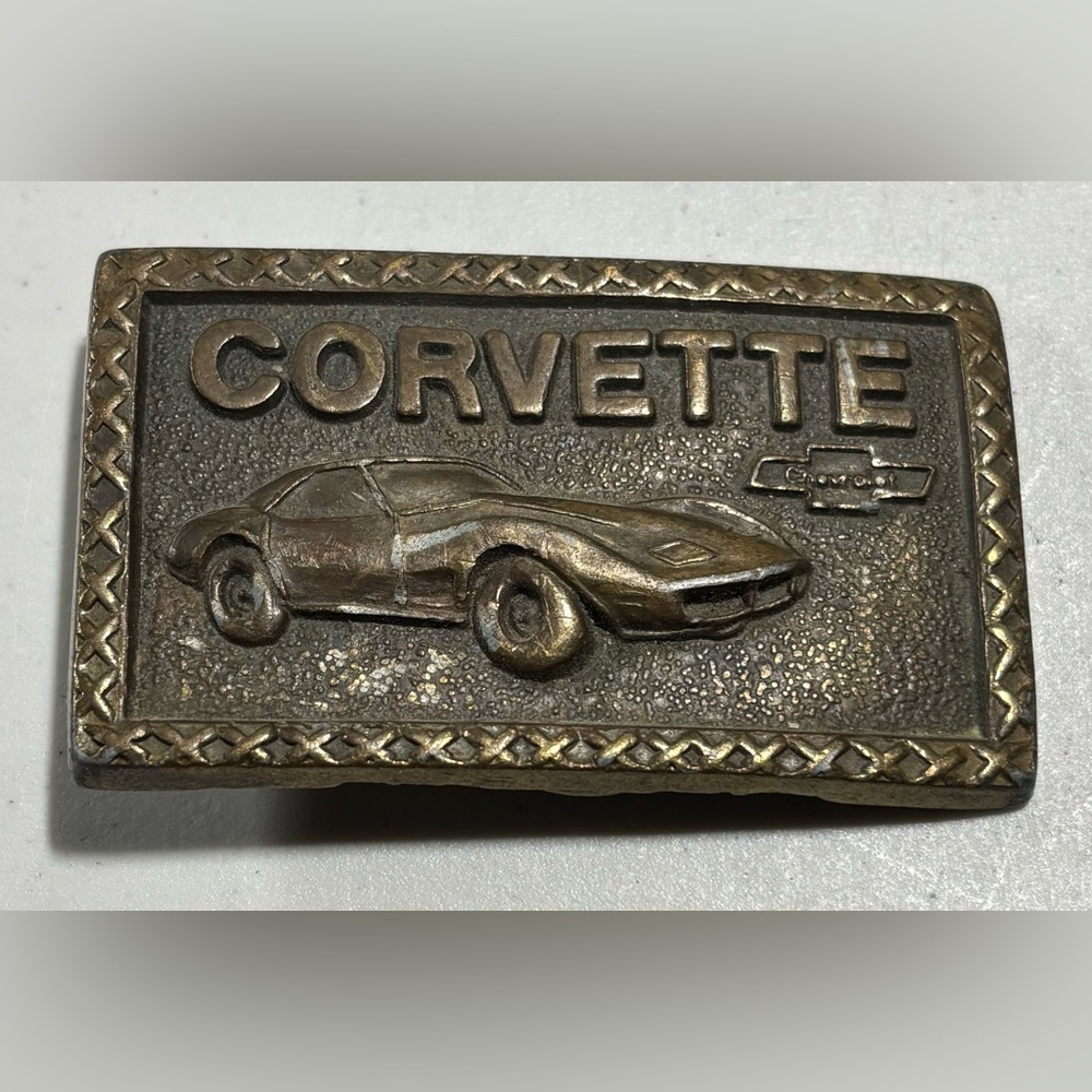 Vintage Chevrolet Corvette brass belt buckle